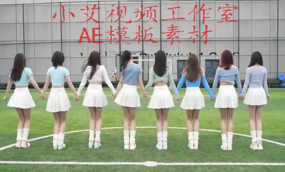 0049一群美女手牵手跳舞ae模板